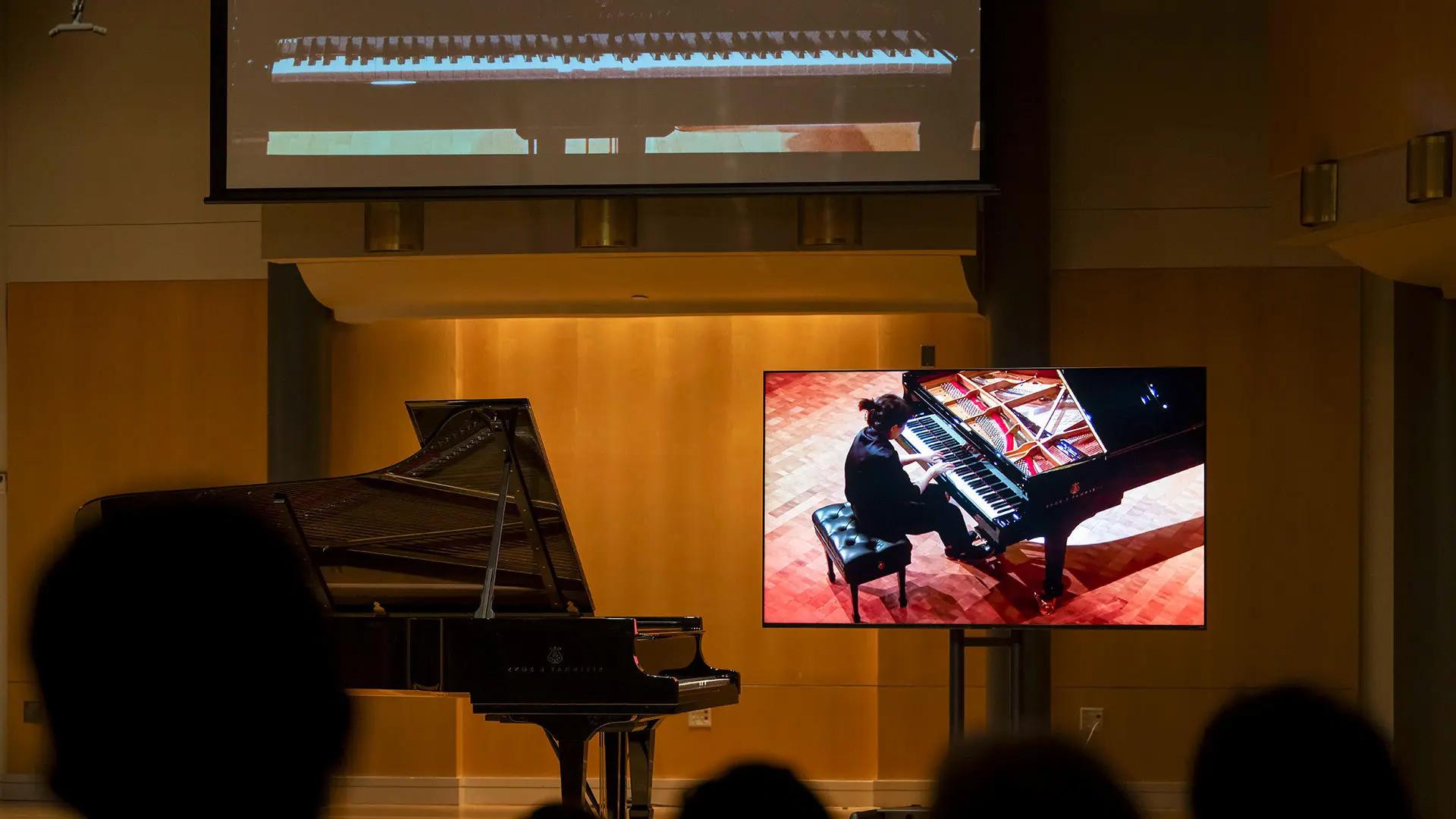 Sunday's performance by School of Music students using a high-tech piano at Steinway Hall in New York City was simulcast through an identical piano at The Clarice's Gildenhorn Recital Hall and synced with video, allowing audience members in both locations to share the experience in real time.